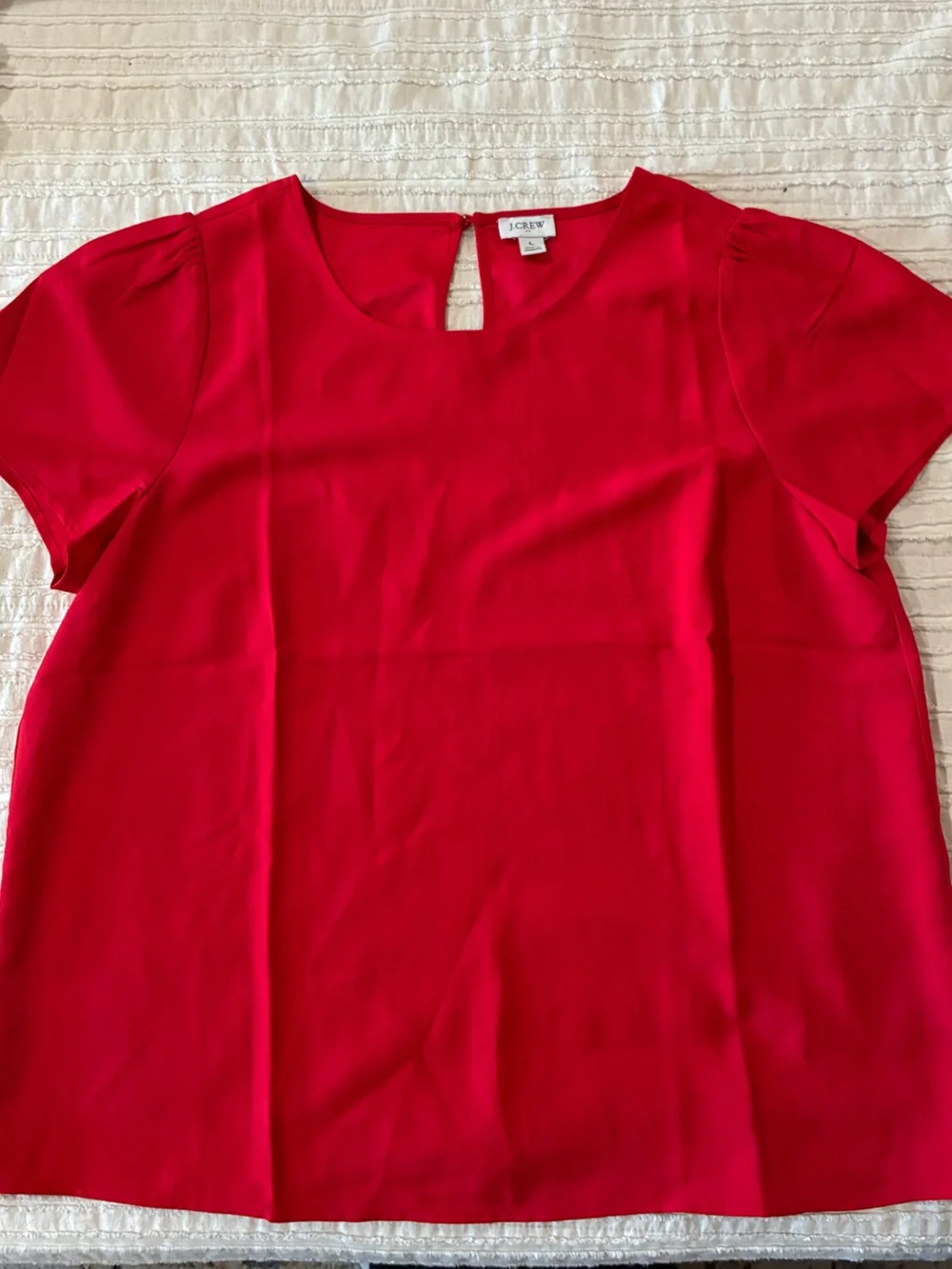 J. Crew Bright Red Short Sleeve Keyhole Blouse